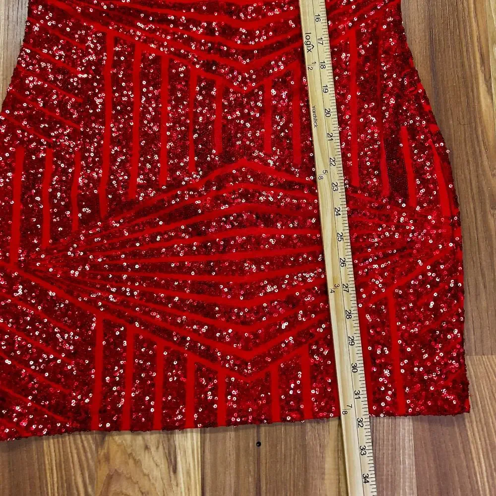 Sexy Red Sequin Mini Dress Lace -Up S Corset Party Bodycon NYE Holidays Cocktail - Picture 7 of 8